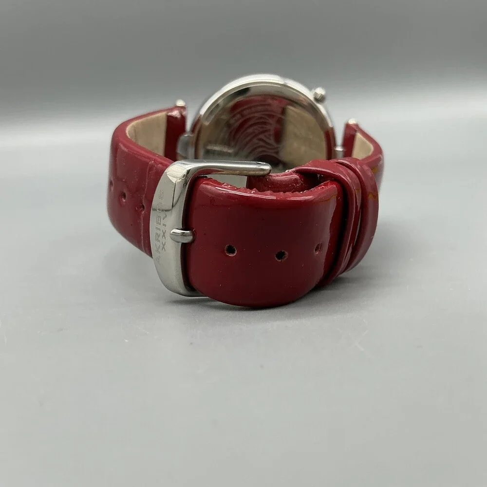 Akribos XXIV Womens Watch 40mm MOP Dial Red Leather Diamond New Battery